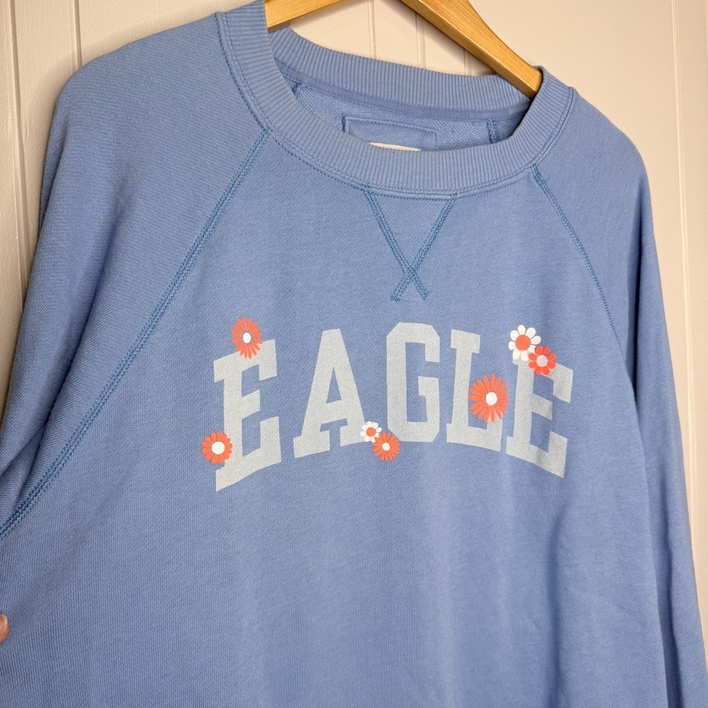 American Eagle Light Blue Crewneck Sweatshirt with Logo & Daisy Design - Picture 4 of 7